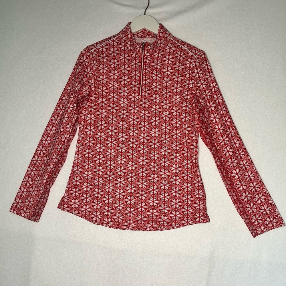 Nivo Women's Red Casual Athleisure Long Sleeve 1/4 Zip Golf-Activewear-Shirt Top